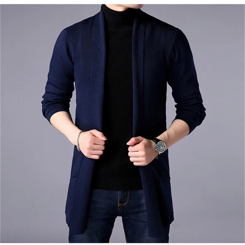 Sweater Coats Men Fashion 2024 Autumn Mens Slim Long Solid Color Knitted Jacket Fashion Mens Casual Sweater Cardigan Coats 240816
