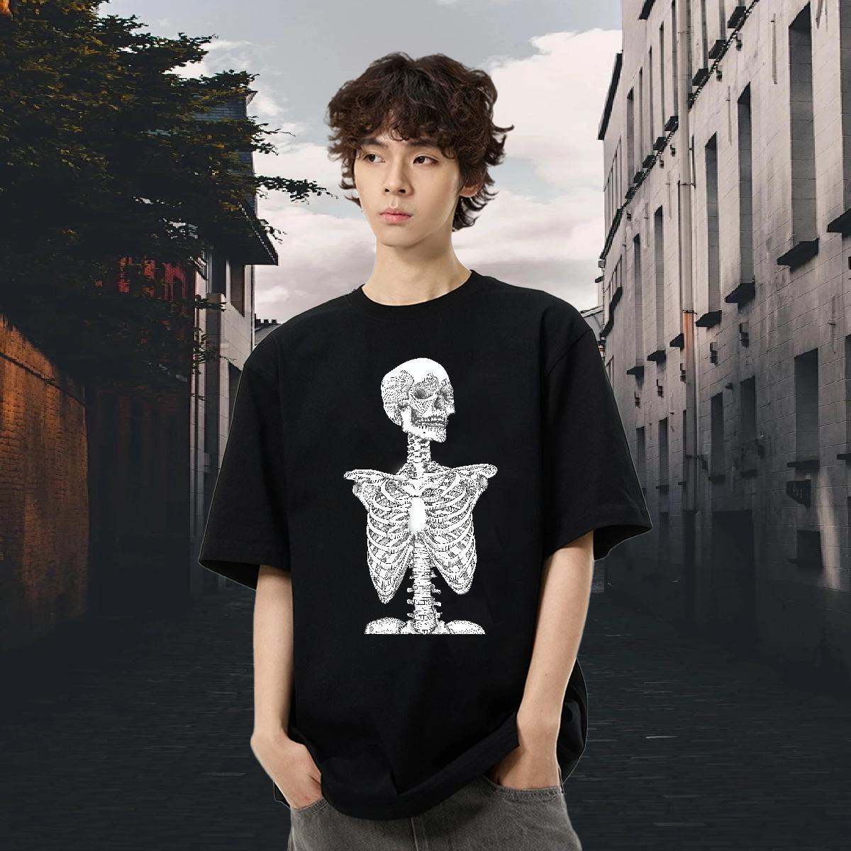 Stylist T-Shirts for Men skull Tops Shirt 230g Cotton Outdoor Cool Design Plus Size Custom Breathable Short Sleeve Men Tops Tees