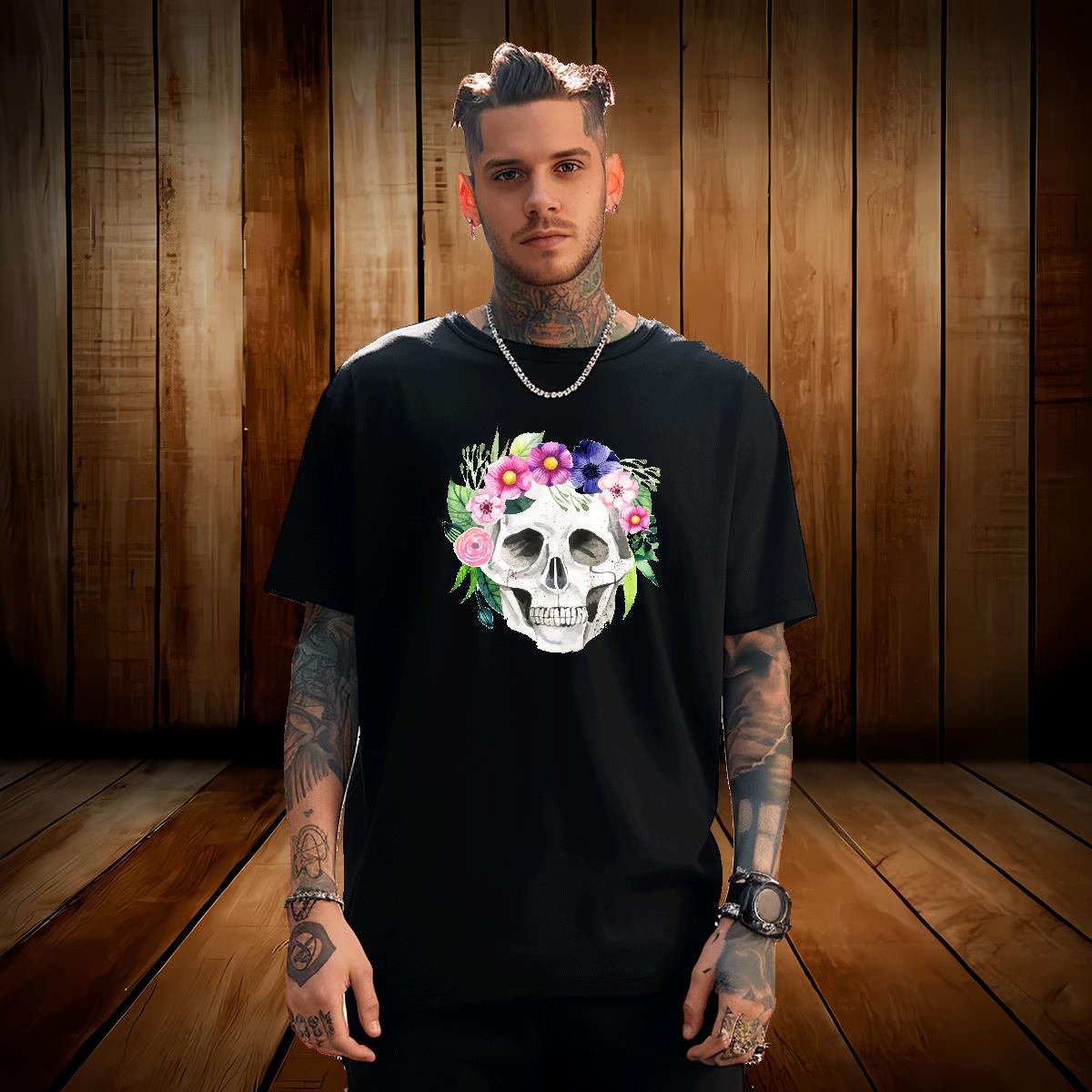 New Man T Shirts skull Tshirts 100% Cotton 230g Sport Unisex Custom Print Plus Size Breathable Crew Neck Men Clothes T-Shirt