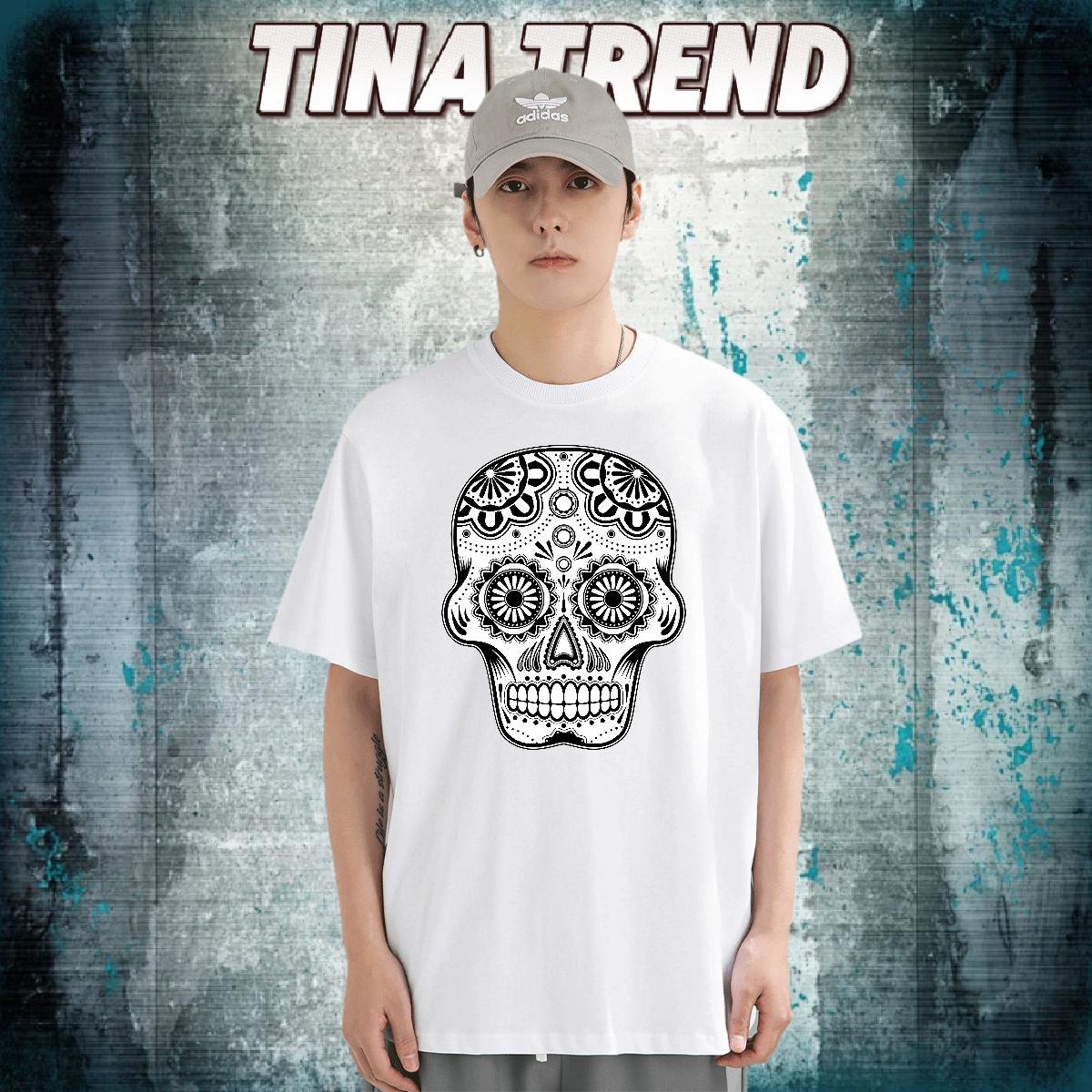 Fashion Casual Mens T Shirts skull Tops 100% Cotton 230g Street wear Hip Hop Brand Oversized Crew Neck Men Clothes T-Shirt