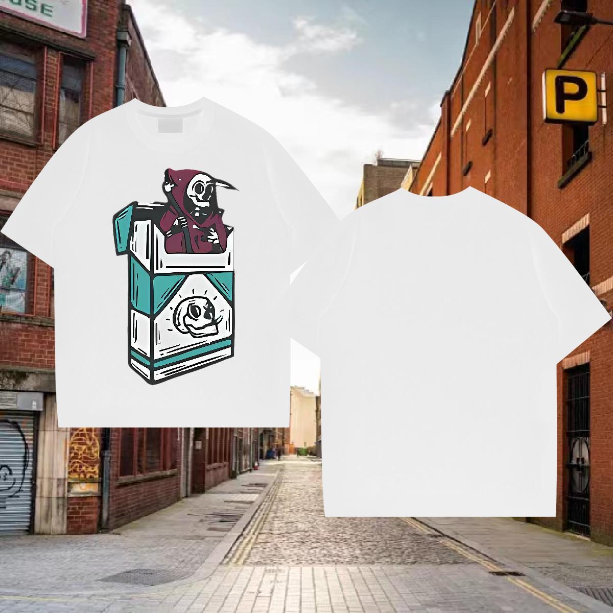 Free Shipping T shirt skull Tees 230g 100% Cotton Hip Hop Unisex Custom Cartoon Breathable Soft Mens Tshirts