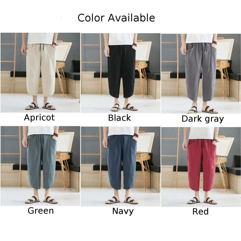Men Cotton And Linen Pants Summer Thin Casual Beach Loose Shorts Harajuku Hip Hop Samurai Pant 240806