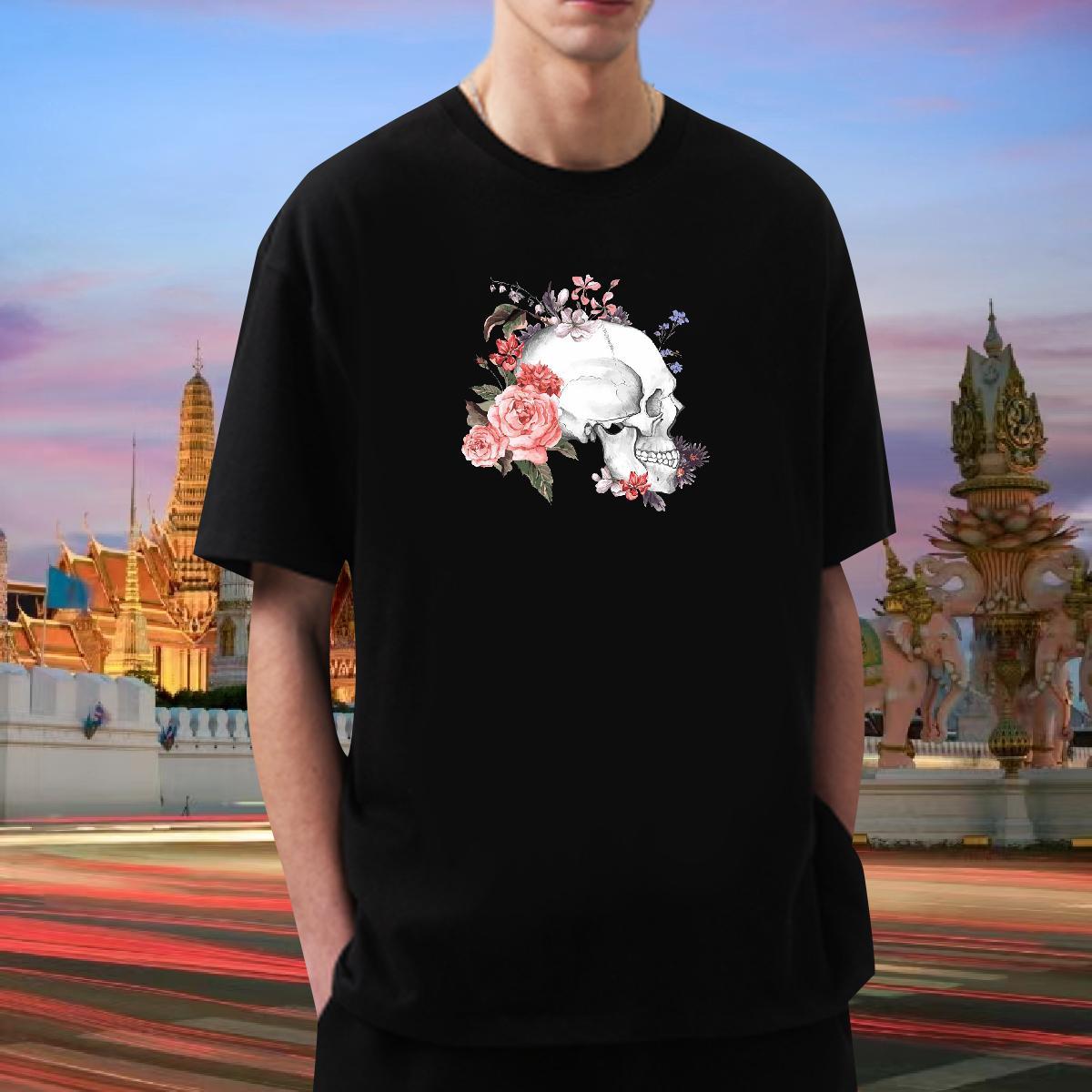 Designer Fashion Mens T Shirts flower Tops Shirt 230g Cotton Outdoor Wholesale Customized Print O-Neck Short Sleeve Men Clothes T-Shirt