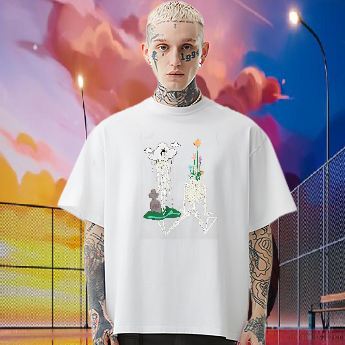 2024 T Shirts Men skull Tees Shirts 100% Cotton 230g Casual Classic DIY Printed Crew Neck Men Clothes T-Shirt