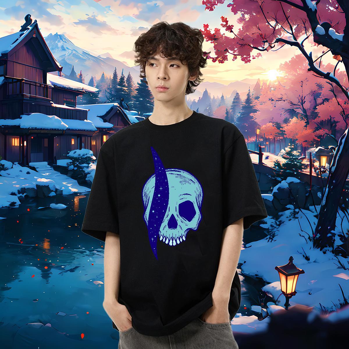 Classic T shirt skull Tees 230g 100% Cotton Sports Casual Loose Fit Plus Size Custom Breathable Short Sleeve Mens Tshirts