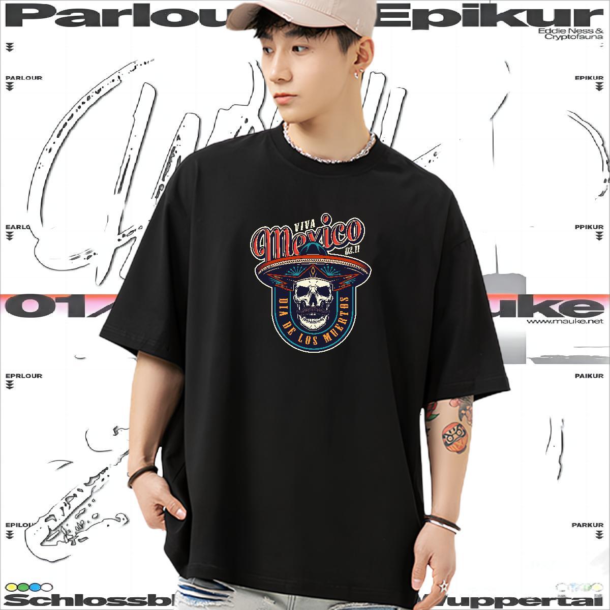 Classic Casual T Shirts Men skull Wear 100% Cotton 230g Hip Hop Cool Design Custom Printed Breathable Short Sleeve Men Tshirts