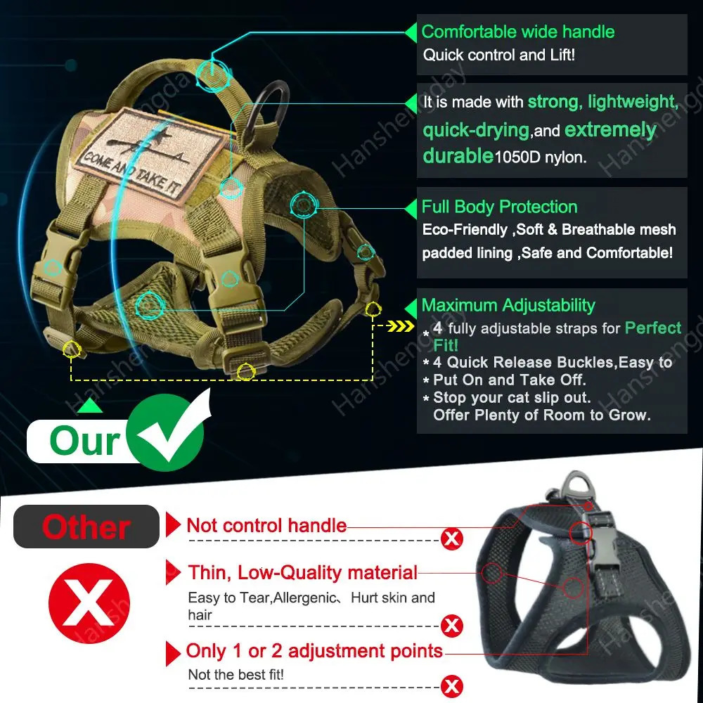 Tactical cat harness and belt escape large adult walking vest adjustable soft mesh pet with control handle 240806