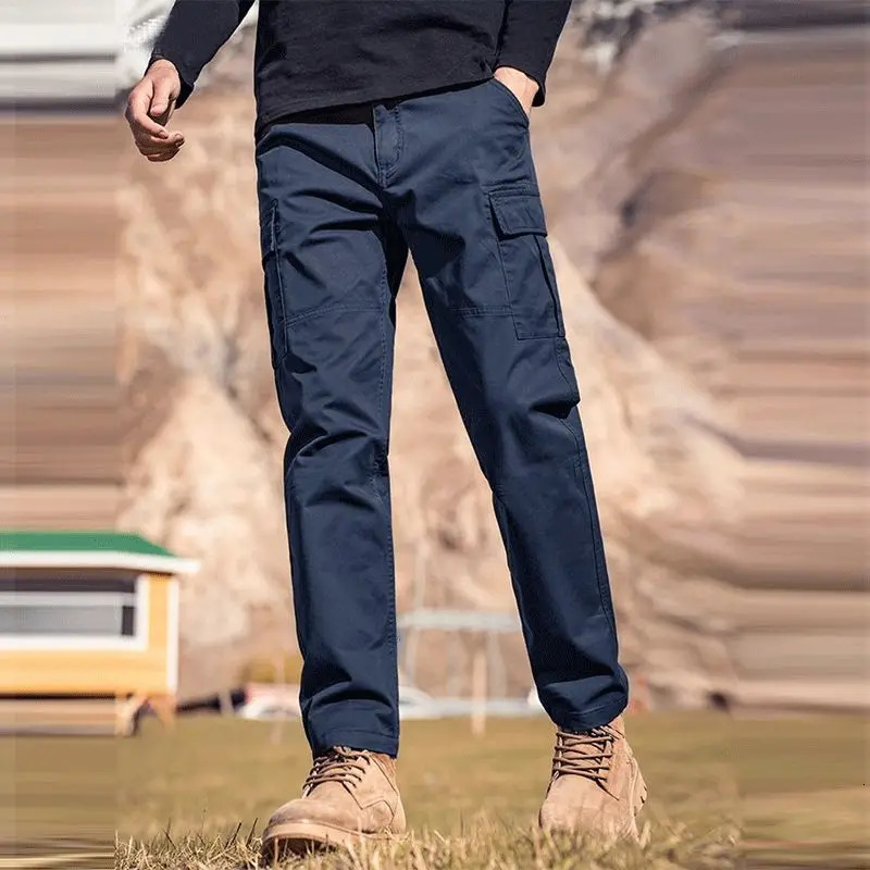Spring Summer Men Cargo Pants American Vintage Streetwear Fashion Male Clothes Six Pockets Casual Solid Straight Trousers 240806