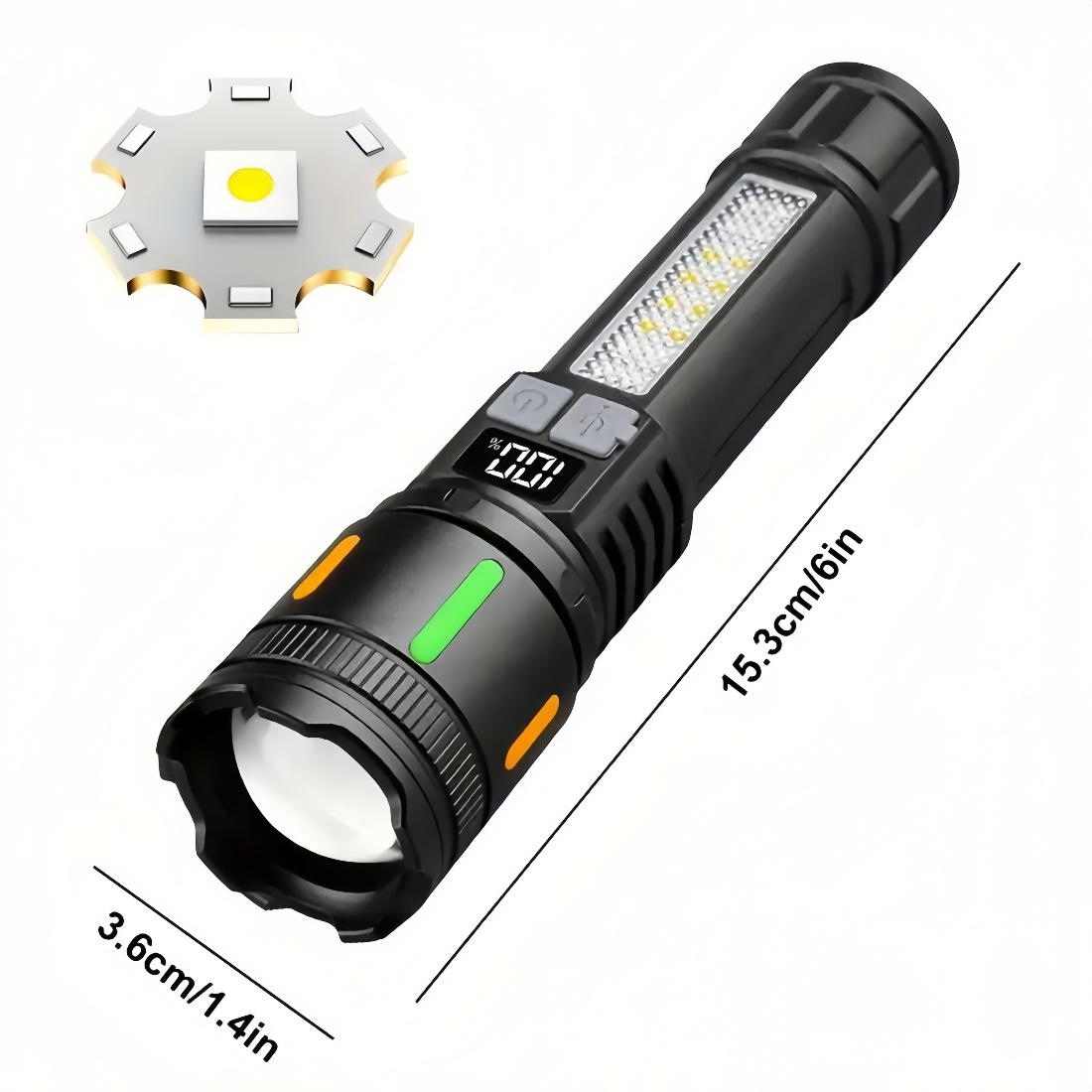 Enhanced Visibility Portable Lightweight Flashlight Featuring a Strong Laser Beam, Suitable for Extended Use Outdoors