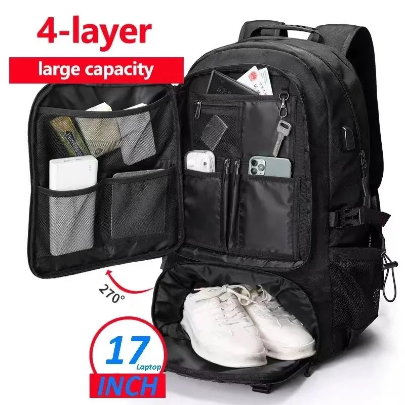Multi pack USB charging travel backpack for men Oxford laptop bag outdoor sports hiking with shoes 240807