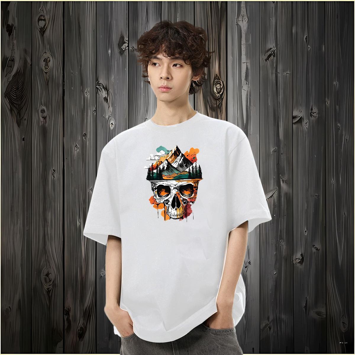 2024 Man T Shirts skull Wear 100% Cotton 230g Spring Summer Free Shipping Oversized 3XL 4XL Breathable Crew Neck Men Tees