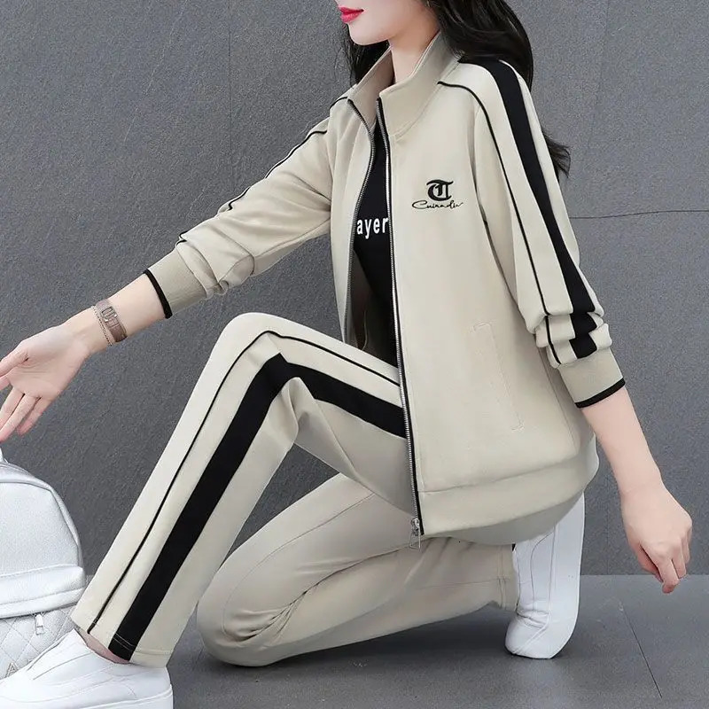 High end sports suit for women in spring and autumn casual running fashion slim fit three piece set 240807