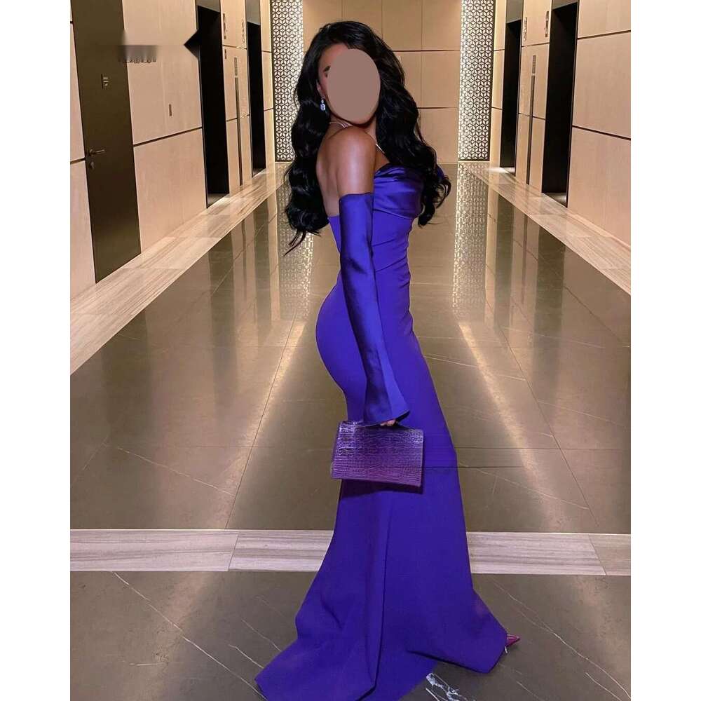 Mermaid Prom Strapless Off The Shoulder Necke Sweep Train Chiffon Formal Ocn Elegant Dresses For Women Bc