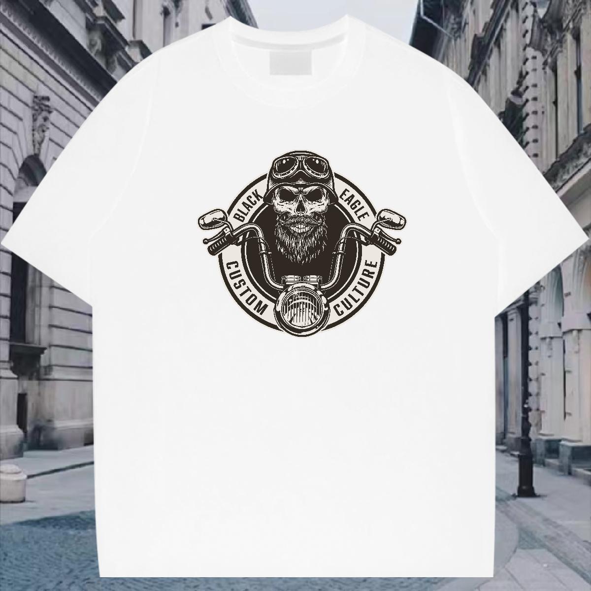 Fashion T Shirt For Man skull Tops Tees 230g 100% Cotton Street wear Hip Hop Brand Black White Short Sleeve O-Neck Men Tees