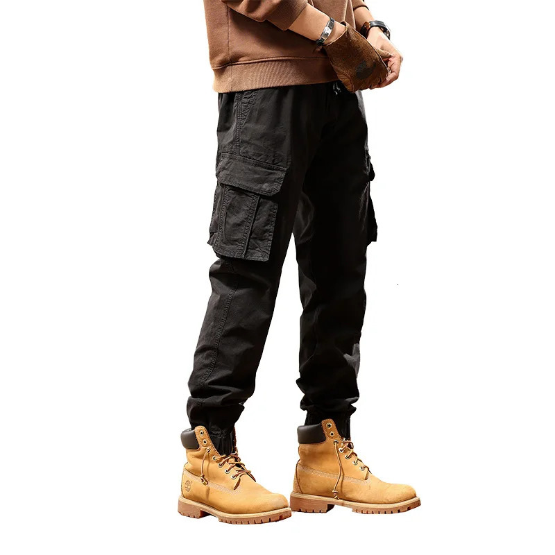 Spring and Autumn Mens Casual Fashion Work Pants Wear resistant Multi pocket Straight leg 240806