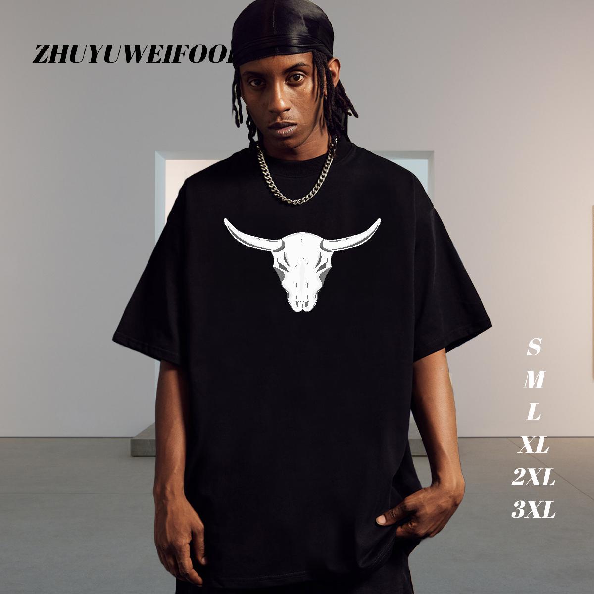 Fashion Casual T-Shirts for Men skull Tops Tees 230g Pure Cotton Beach Classic Skull Breathable Short Sleeve Mens Tshirts