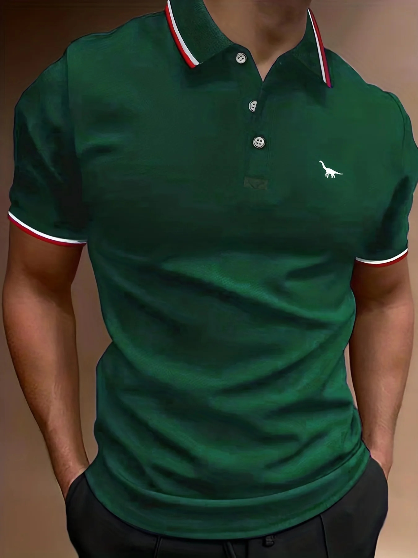 Mens summer 100 cotton Long Neck Dragon print loose oversized casual polo collar short sleeved polo shirt top 240807