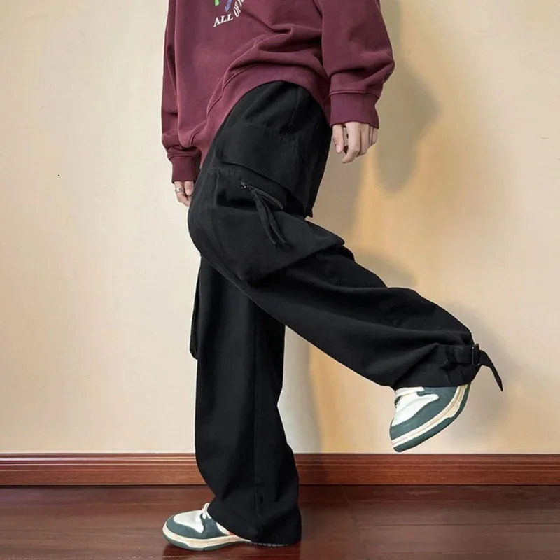 Cargo Pants for Men Black Baggy Slacks Emo Hip Hop Trousers Man Straight Y2k In Harajuku Multipockets Wide Vintage Work Long 240806