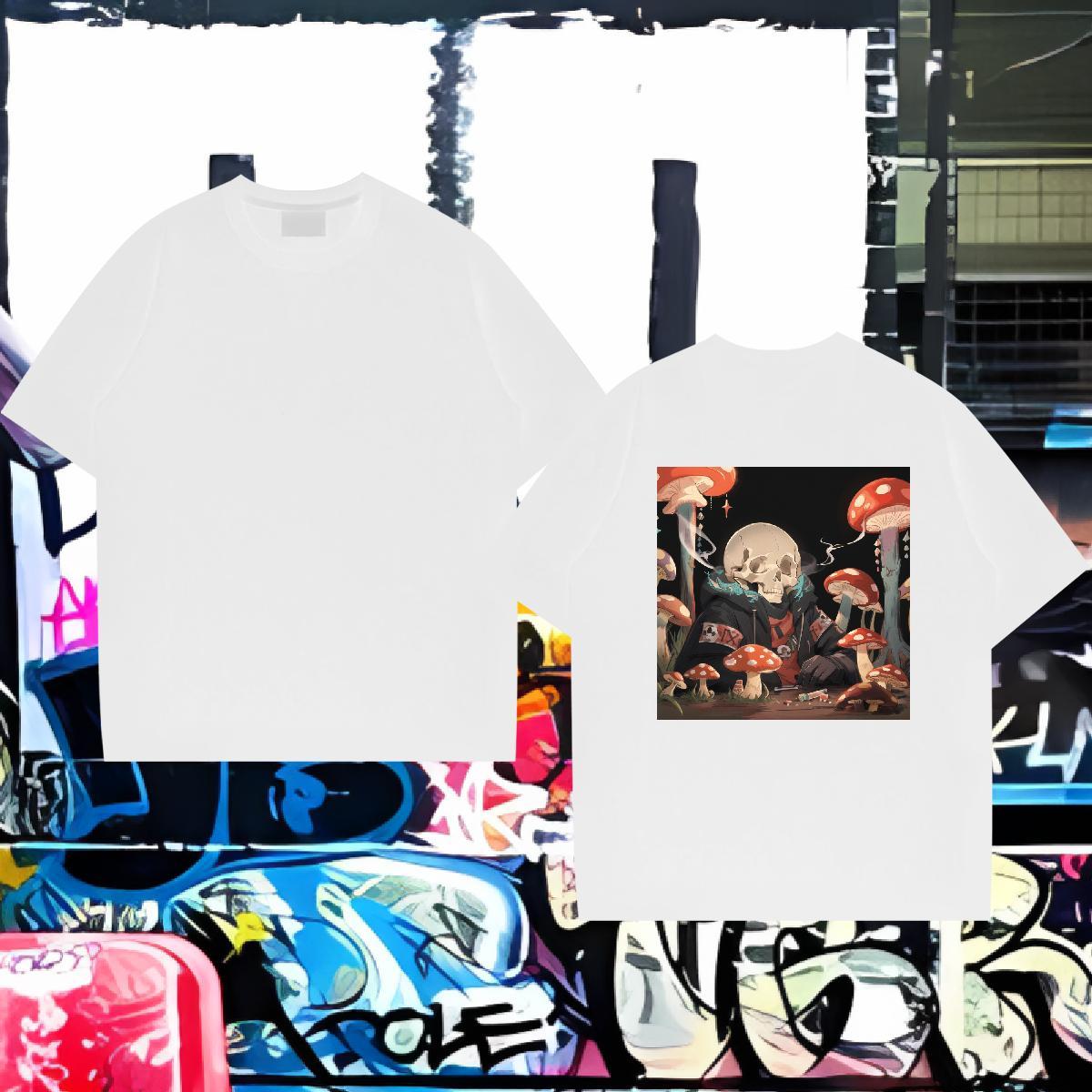 Wholesale T-Shirts skull Tops Shirt 230g Cotton Home Outdoor Classic Cartoon Print Short Sleeve O-Neck Men Tops Tees
