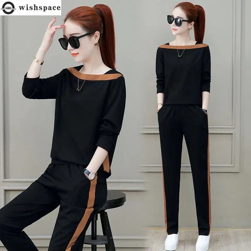 Spring and Autumn Korean Long Sleeve Casual Sports Suit Western Relaxed Slim Pants Elegant Womens Two Piece Set 240807