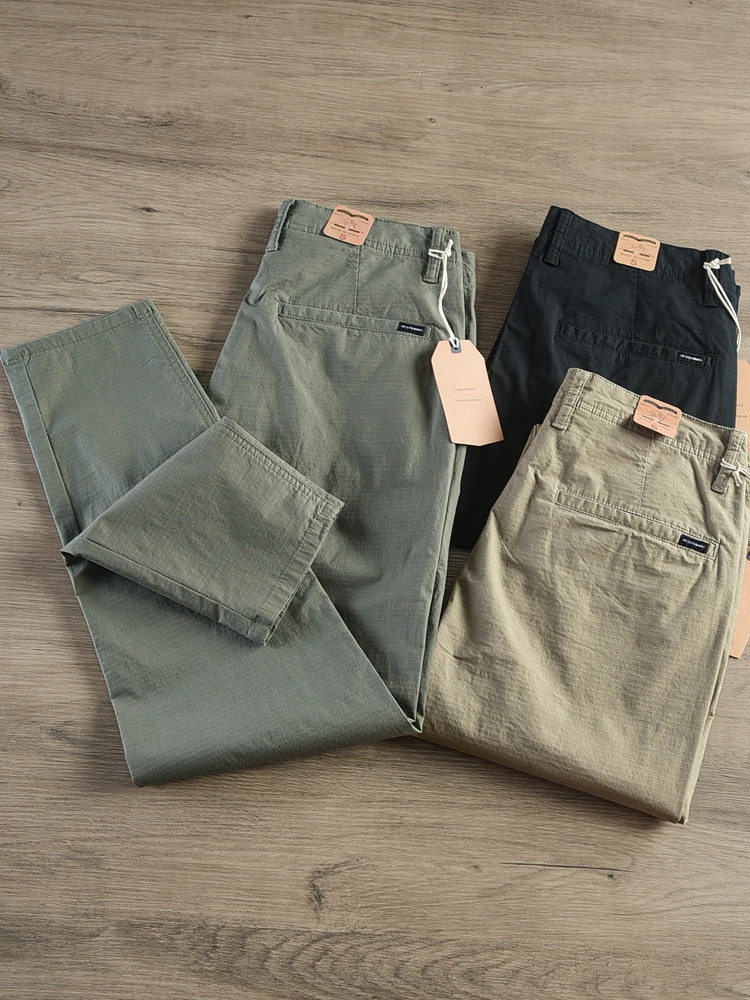 Spring American Retro Lightweight Quickdrying Casual Pants Mens Fashion 98% Cotton Straight Loose Anklelength Trousers 240806
