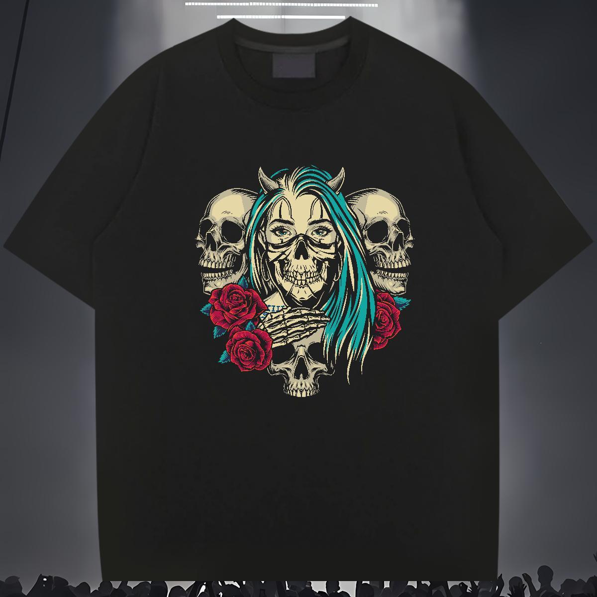 Fashion T Shirt For Man skull Tops 230g 100% Cotton High Street Hip Hop Cool Design Custom Printing Breathable Soft Men Tees