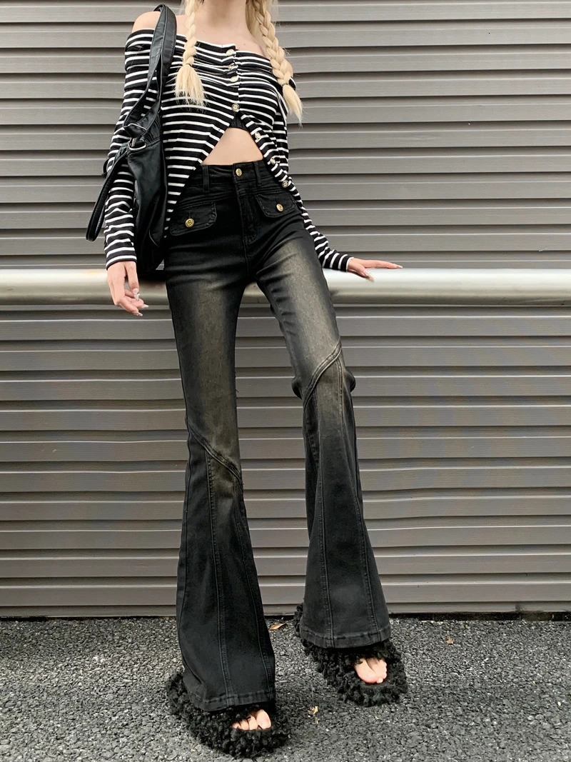 Womens Bootcut Flare Denin Jeans High Waisted Black Jean Bell BottomCasual Washed Classic Flared Pant korean y2k clothing 240807