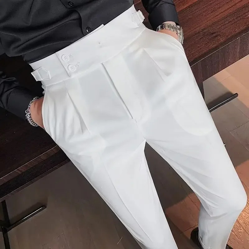 Korean Nadafasht Highwaisted Trousers For Men Slimming Business Pants Smooths Silhouette Versatile Straightleg Suit 240806