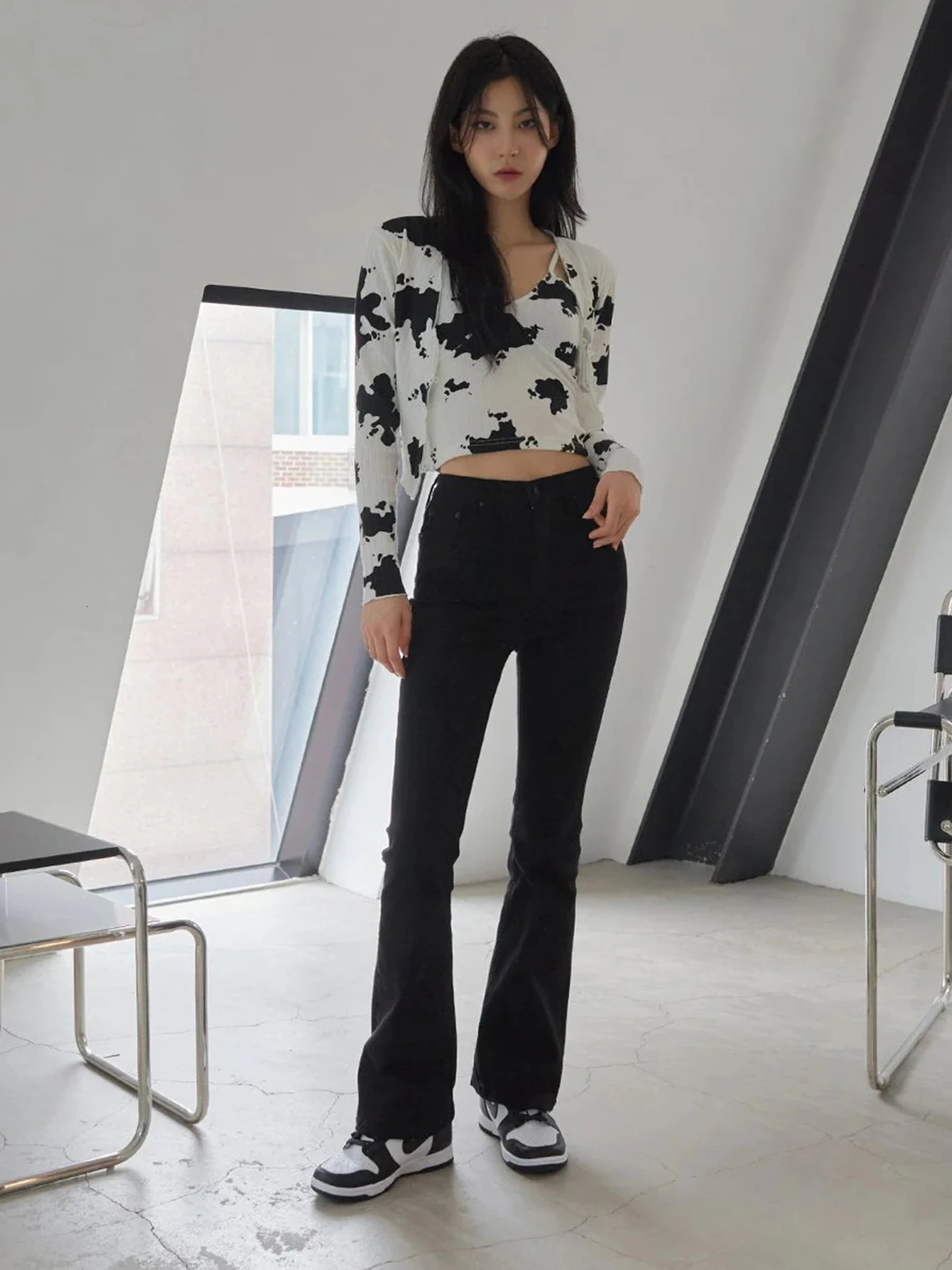 ReddaChic Women Basic Solid Black Flare Jeans with Slit Y2k Trousers Stretchy Slim Fit Denim Casual Bootcut Pants Bell Bottoms 240807