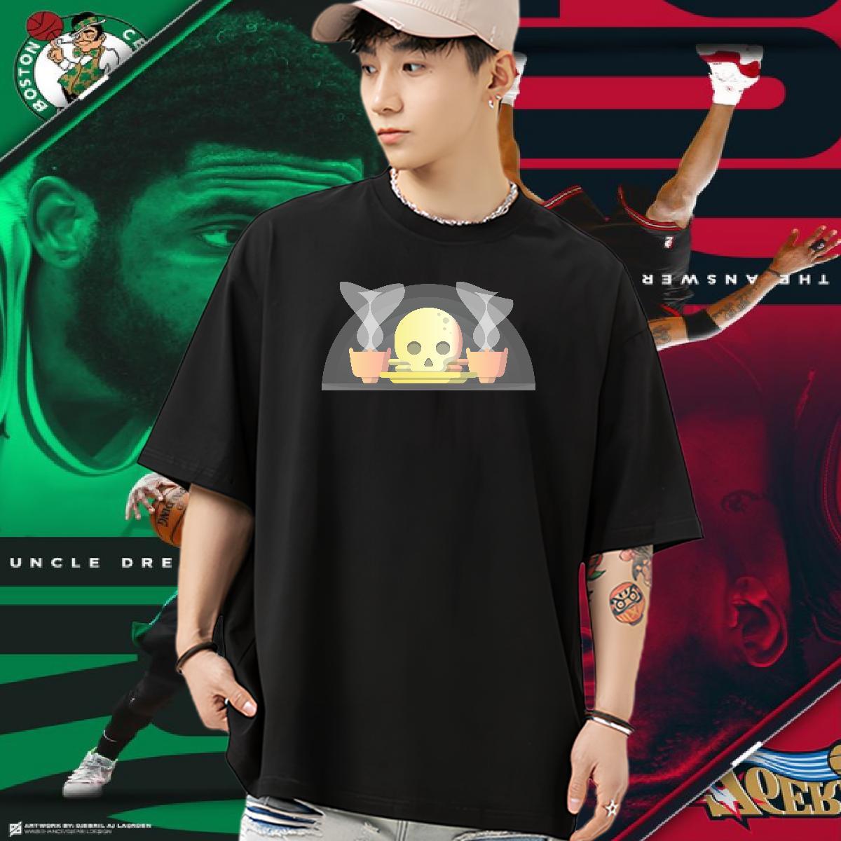 2024 Man T Shirts skull Tops 230g Pure Cotton Street wear Hip Hop Loose Fit Oversized Breathable Crew Neck Tshirt for Man Woman