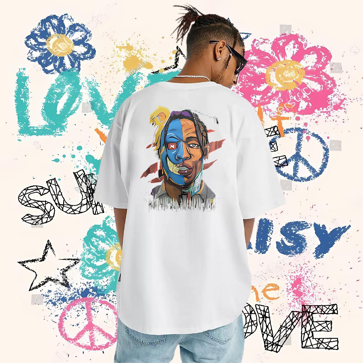 DIY T Shirt For Man portrait Tops Tees 100% Cotton 230g Beach Cool Design Graphic Crew Neck Breathable Tshirt for Man Woman