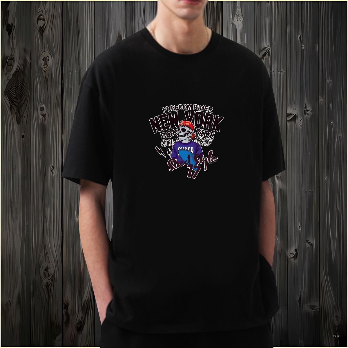 Casual New Mens T Shirts skull Tshirts 230g Cotton Street Wear Comfortable Black Oversized Pure Cotton Men Clothes T-Shirt