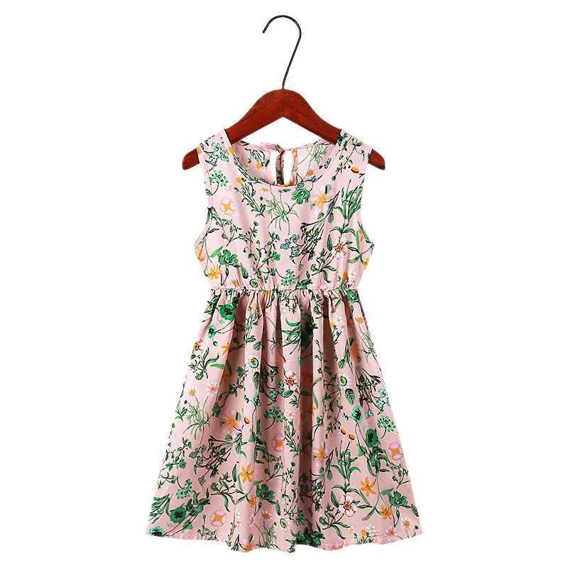 2017 Summer Gilrs Casual Dress 2-12 Year Childrens Cute Printed Leaf Vest Princess Dress Childrens Silk Cotton Sleeveless ClothingW240720