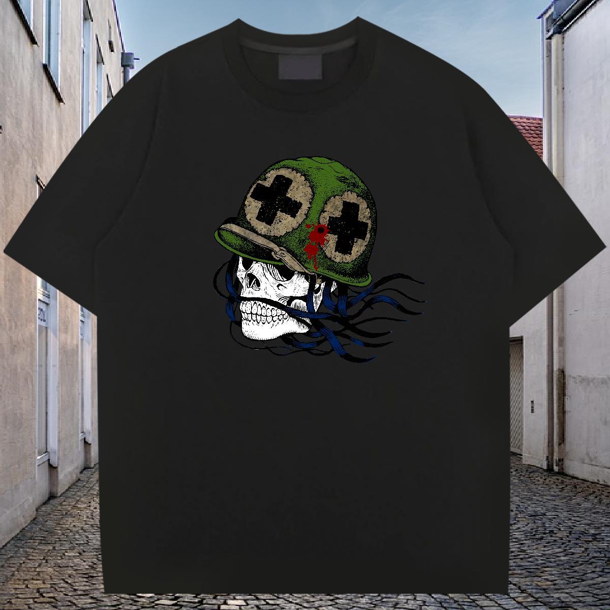 2024 Man T Shirts skull Polos 230g Pure Cotton Street Classic DIY Logo Oversized Breathable Short Sleeve Tshirts