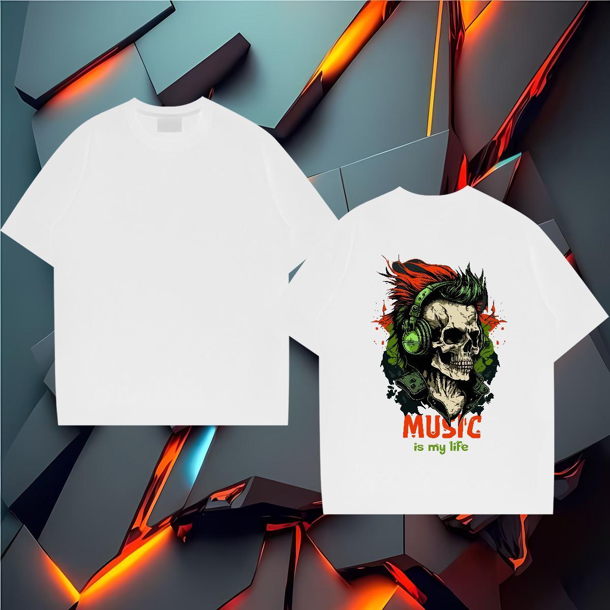 Classic T-Shirts skull Tee Shirt 230g Cotton Anime Printing Street Unisex Custom Anime Breathable Men Tshirts