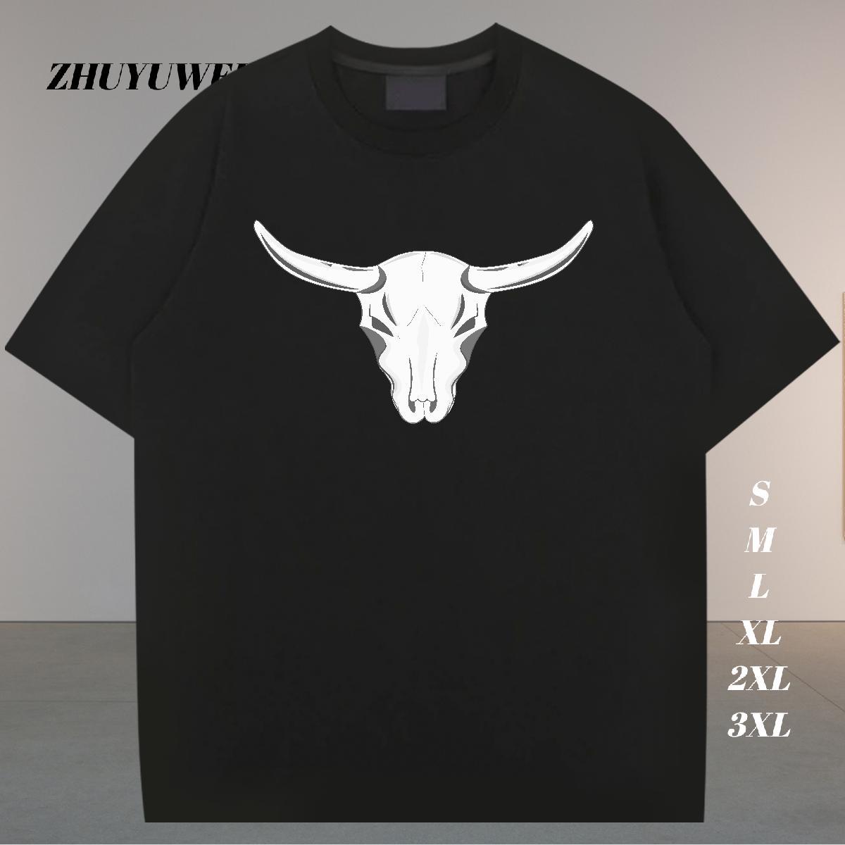 Fashion Casual T-Shirts for Men skull Tops Tees 230g Pure Cotton Beach Classic Skull Breathable Short Sleeve Mens Tshirts