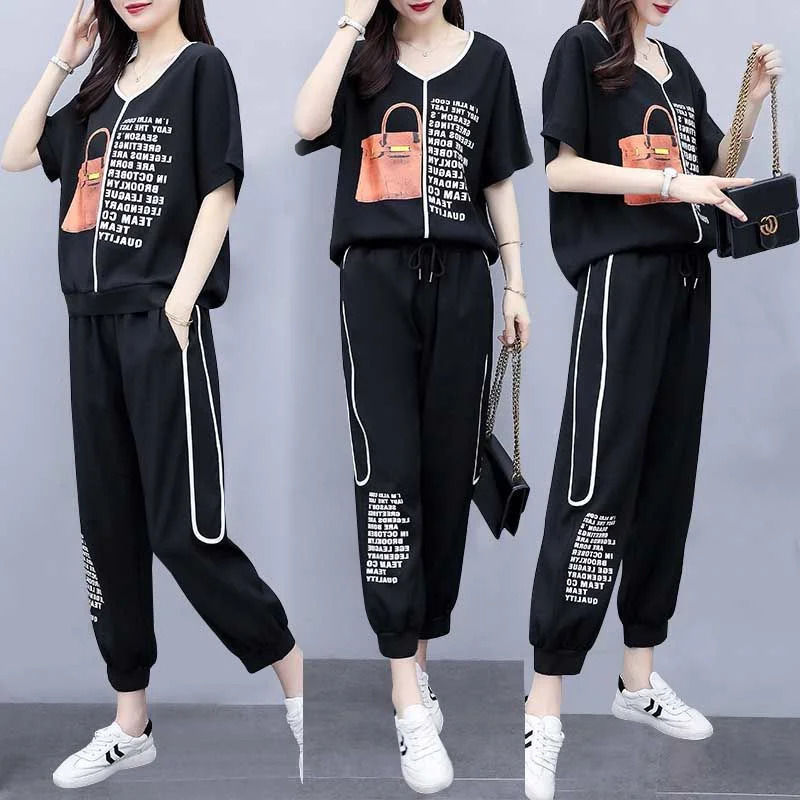 Summer Women Temperament Loose Sports Suit female Age-Reducing Western-Style Casual And Fashionable Two-Piece Sets 240807