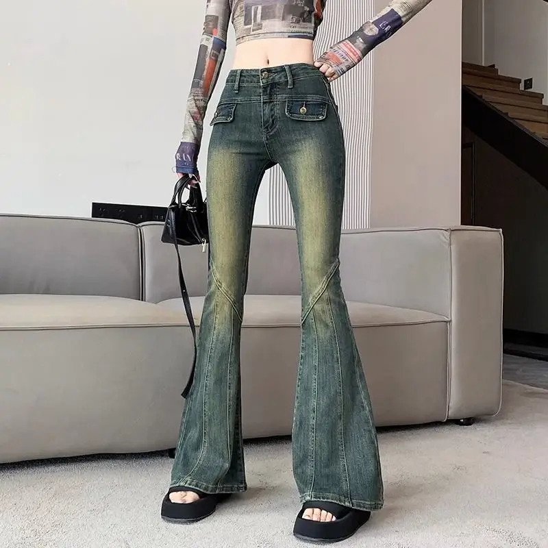 Rockulzzang High Waist Flare Jeans Denim Pant Women bootcut bell bottom korean y2k clothing plus size 3xl elegant slim fashion 240807