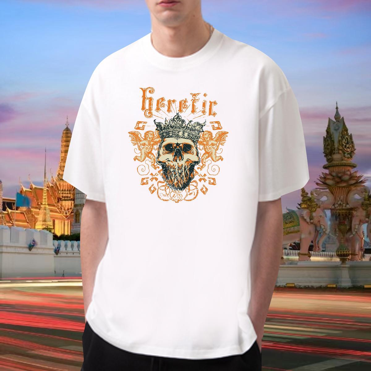 Classic Casual T Shirt For Man skull Tees Shirts 230g Pure Cotton Anime Printing Street Designer DIY Breathable Men Clothes T-Shirt