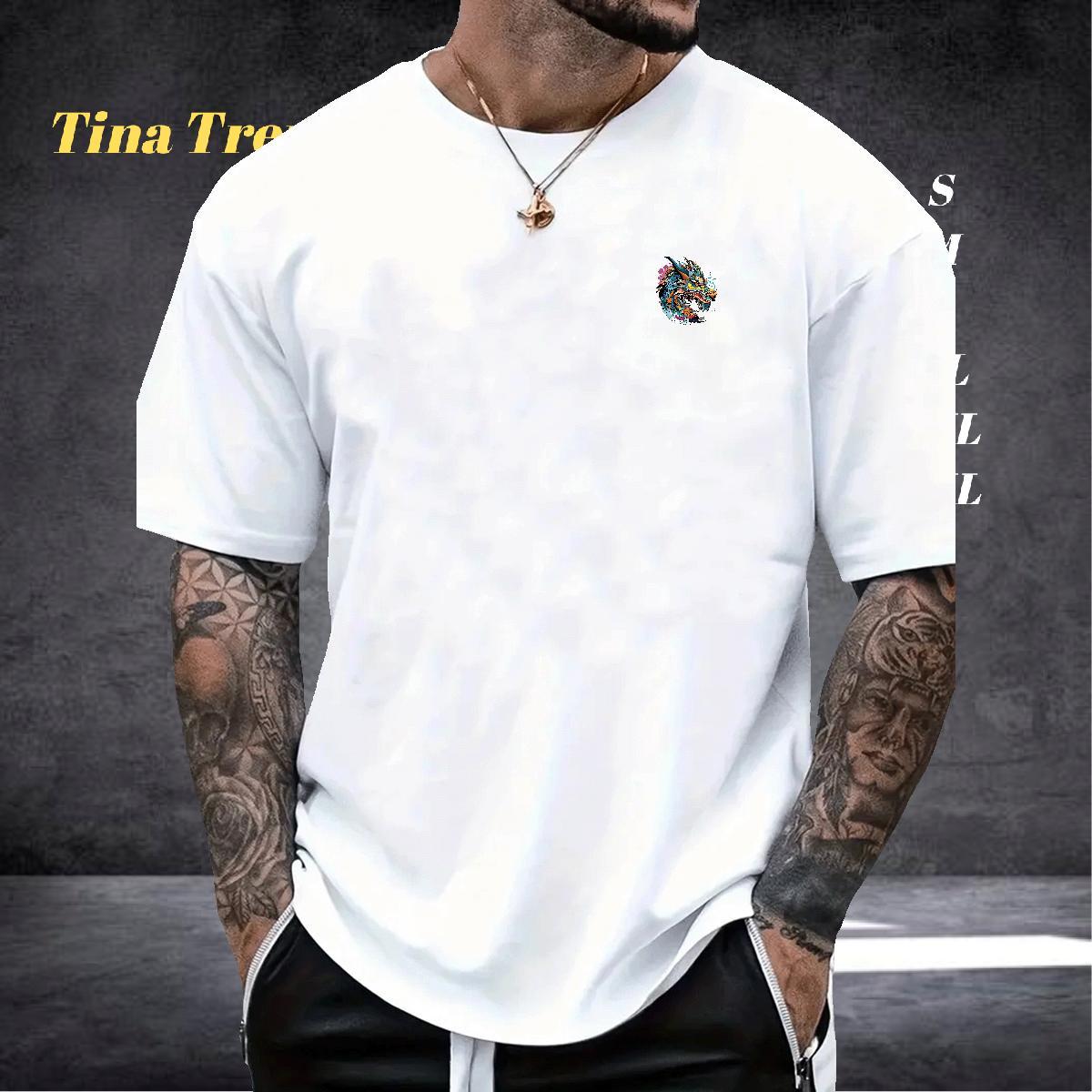 2024 DIY Mens T Shirts Colorful Dragon Head Tops Tees 230g Pure Cotton Hip Hop Street Designer Custom Anime Crew Neck Mens Tshirts