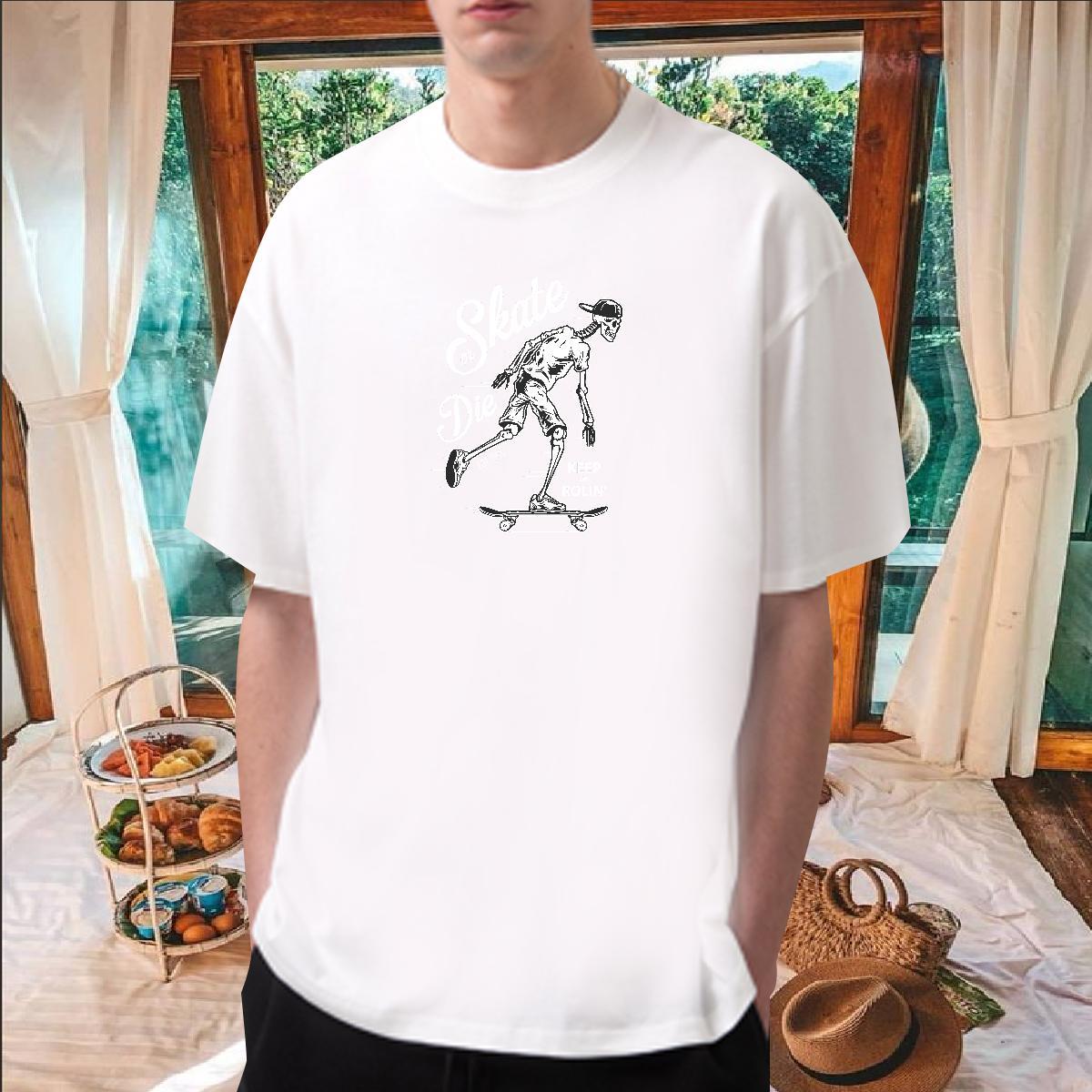 Fashion Designer T Shirts Men skull Wear 230g Pure Cotton Street Cool Design Custom Printed Round Neck Short Sleeve Tshirt for Man Woman