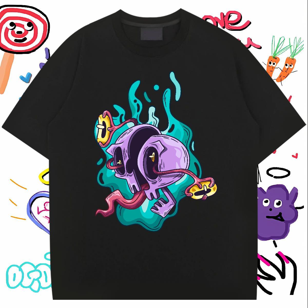 Casual New T Shirts Men skull Polos 230g Pure Cotton Outdoor Designer DIY Printed Short Sleeve O-Neck Men Tshirts