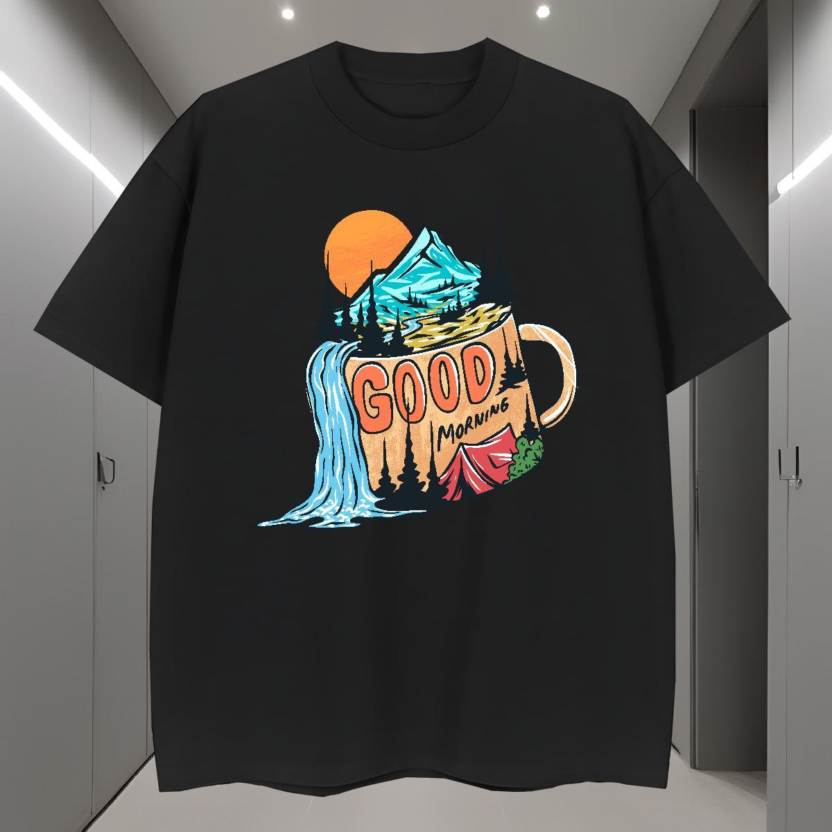 Fashion Design T-Shirts for Men mountains Polos 230g Cotton Beach Unisex Customized Print Breathable Short Sleeve Tshirt for Man Woman