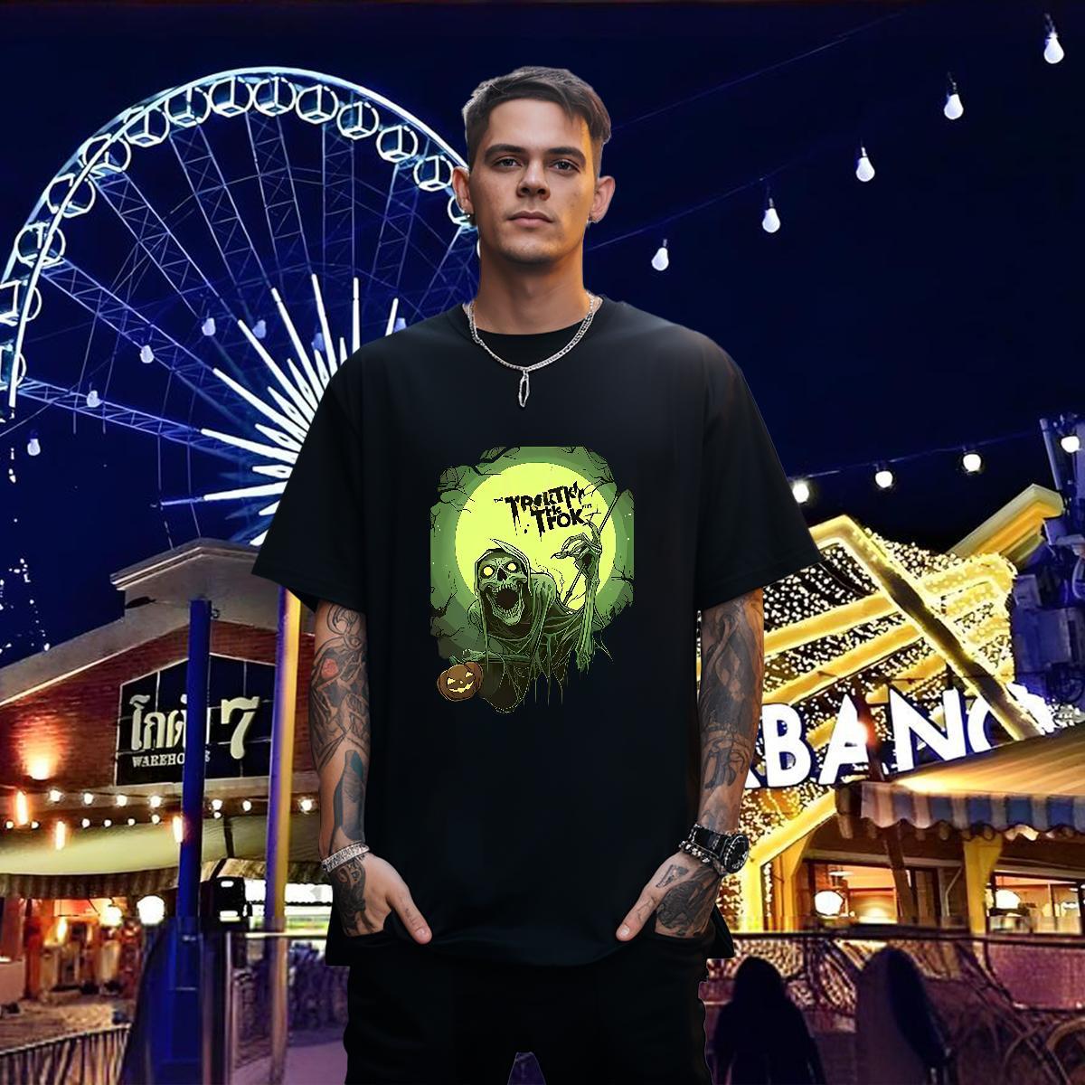 New Mens T Shirts halloween Wear 230g Pure Cotton Daily Outfit Cool Design Oversized 4XL O Neck Short Sleeves Men Tops Tees