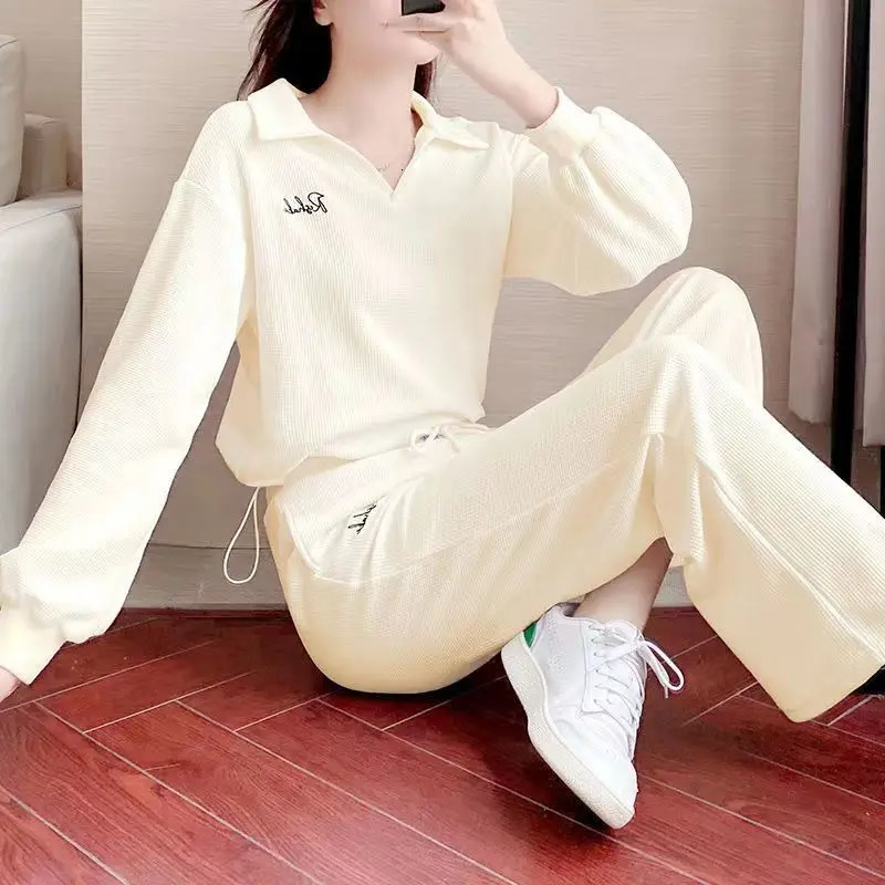 Casual Sports Suit For Women Spring Autumn Fashion Height And Slimming High-end Tops And Wide Leg Pants 2 Two Piece Set 240807