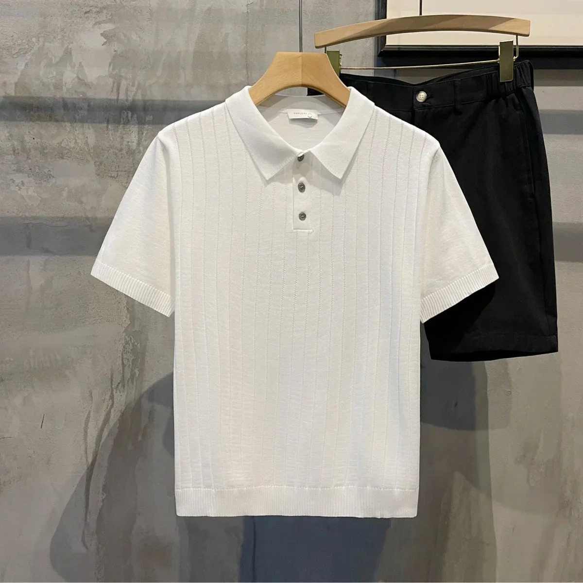 Spring/Summer Vintage Mens Loose Polo Shirts Neck Knitwear Mens Casual Jacquard Vertical Polo Shirt Top Men Shirts 240807