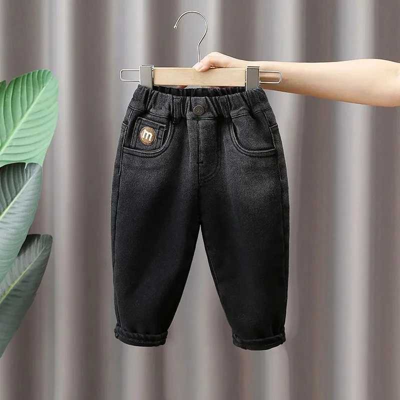 Jeans Autumn and Winter Childrens Pants Thickened and Plushed Jeans 2023 Winter New Boys Pants Casual Kids Baby Trousers