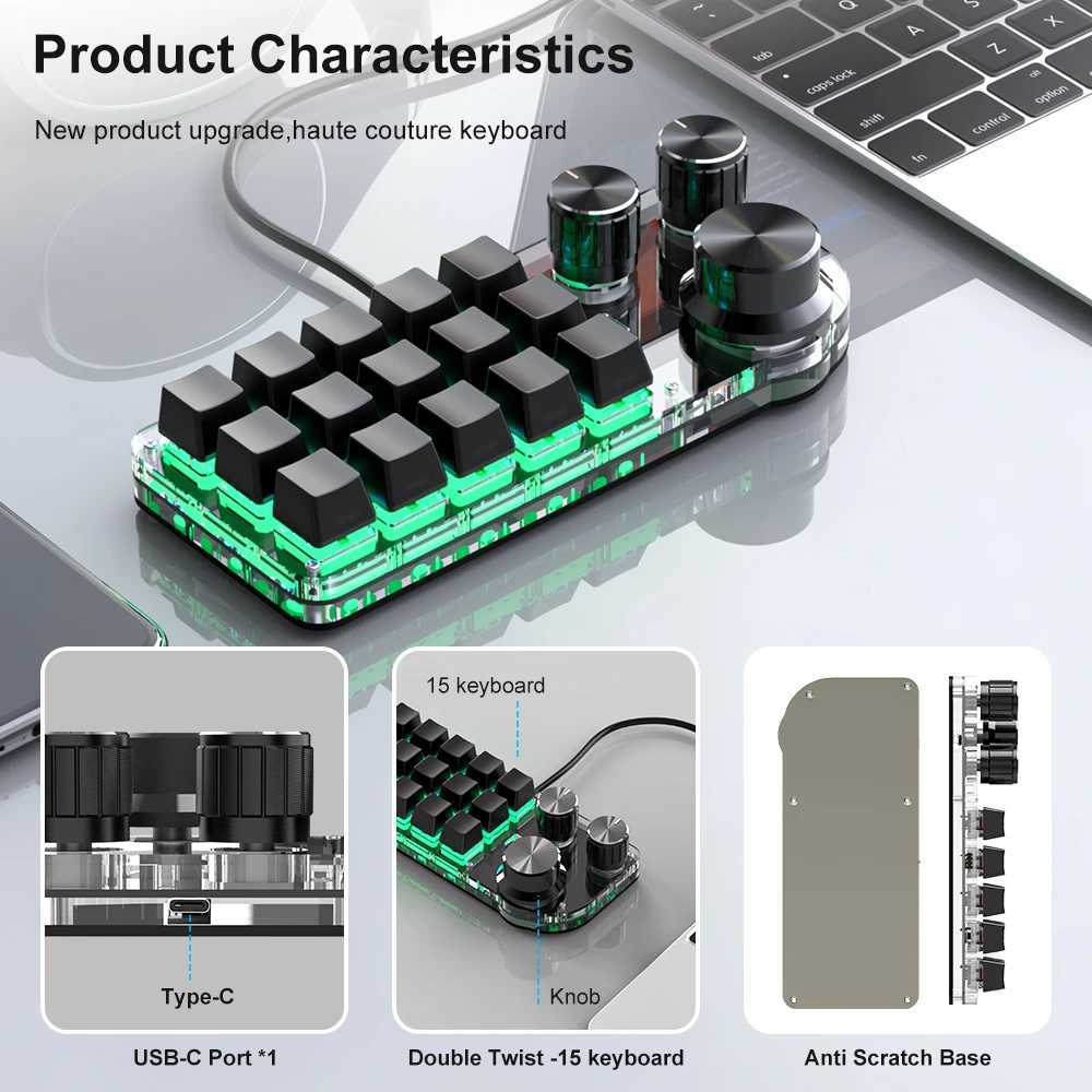 15 Key 3 Knob Programming Custom Macro Keyboard RGB Mechanical Keyboard For Mechanical Hotswap Macropad Photoshop Gaming KeypadM240715