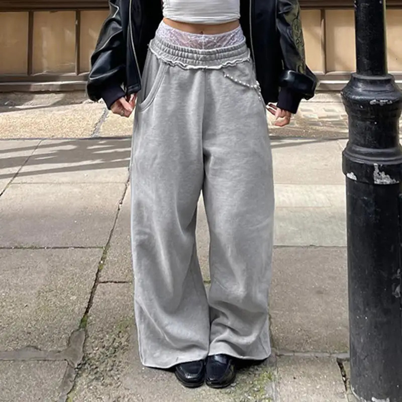 QWEEK Baggy Women Grey Sweatpants Oversized Korean Fashion Jogger Basic Pants Men Hip Hop Streetwear Casual Harajuku Trousers Z260314