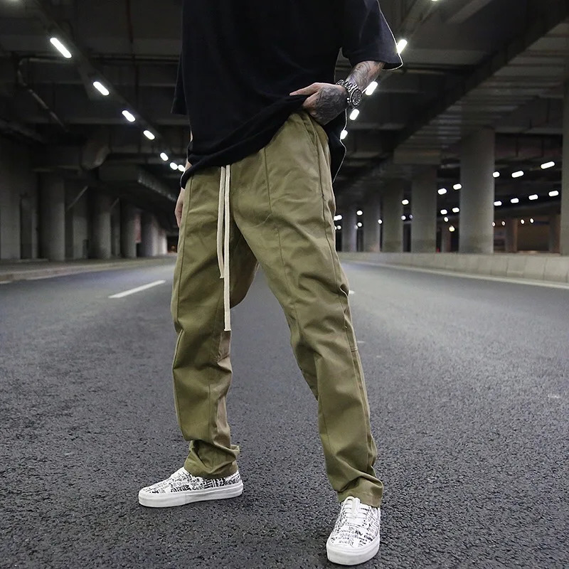 Black Khaki Retro Pants Baggy High Street Mens Joggers Vintage Straight Trousers Loose Casual Back Pockets Sweatpants for Men 240806
